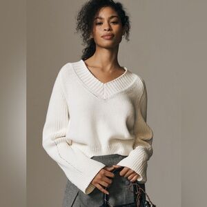 By Anthropologie Bell-Sleeve V-Neck Sweater, NWT